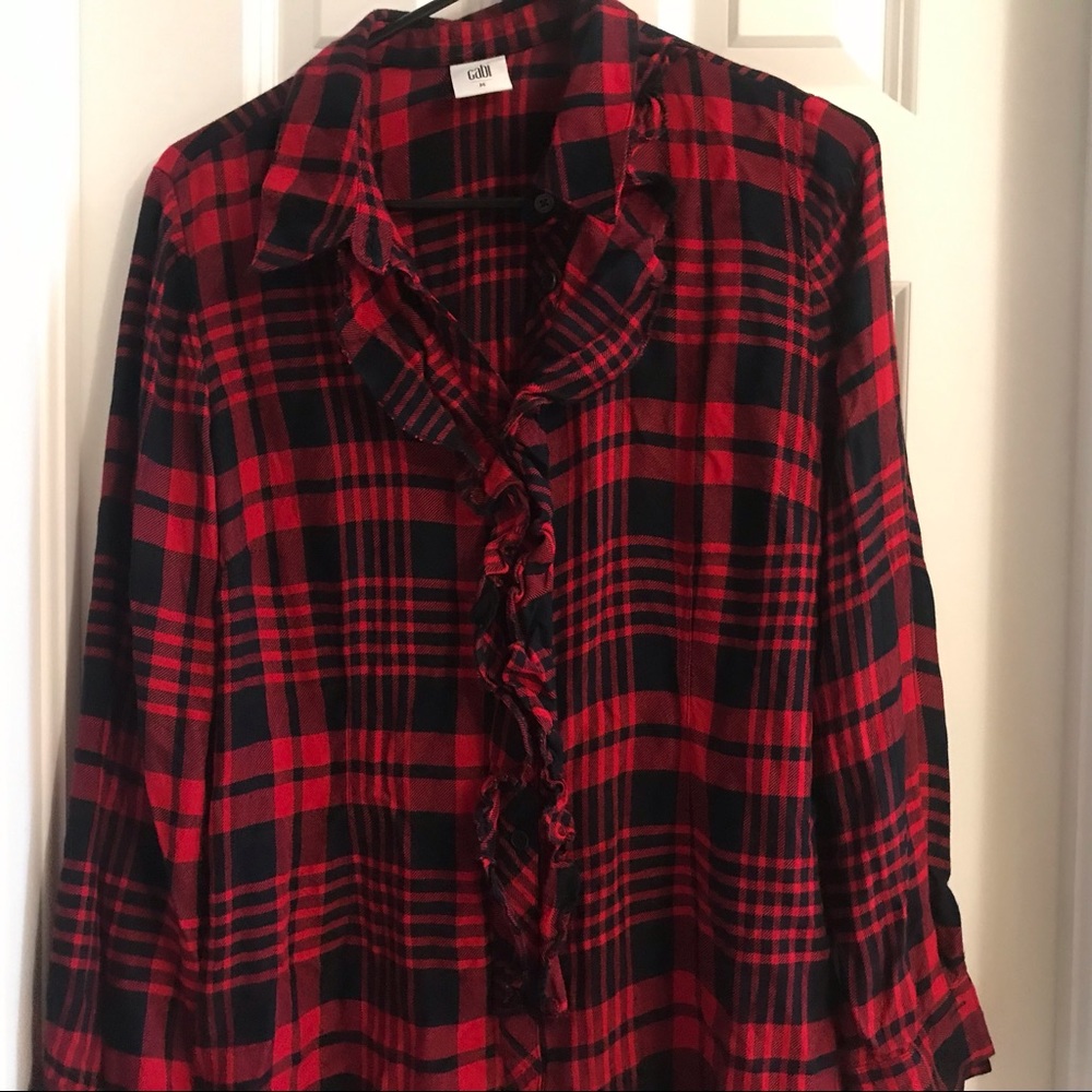 Red and Black Plaid Cabi Shirt -Medium -EUC